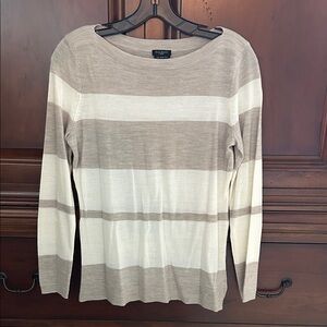 Talbots Beige and Cream Striped Wool Sweater/Size PS